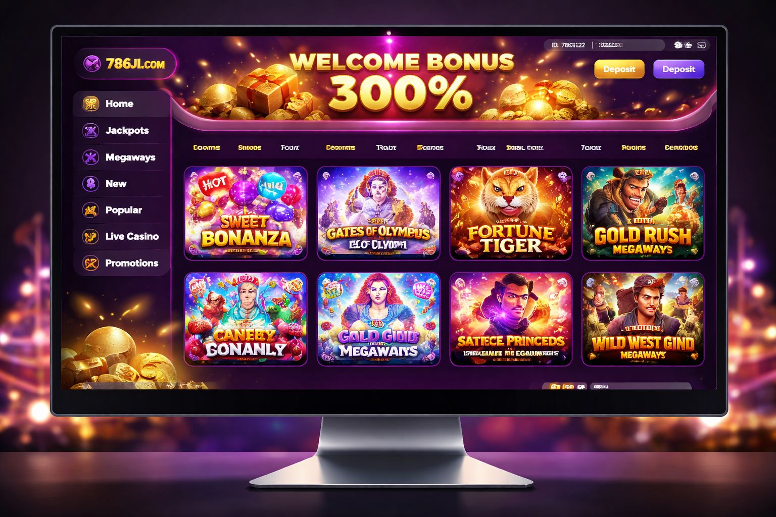 786JL COM slot lobby interface with popular titles